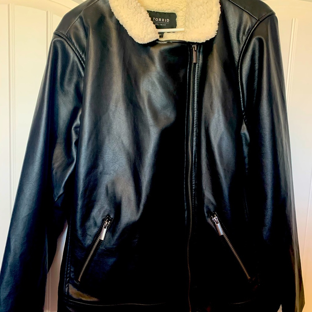 Torrid Black Faux Leather Sherpa Lined Motto Jacket